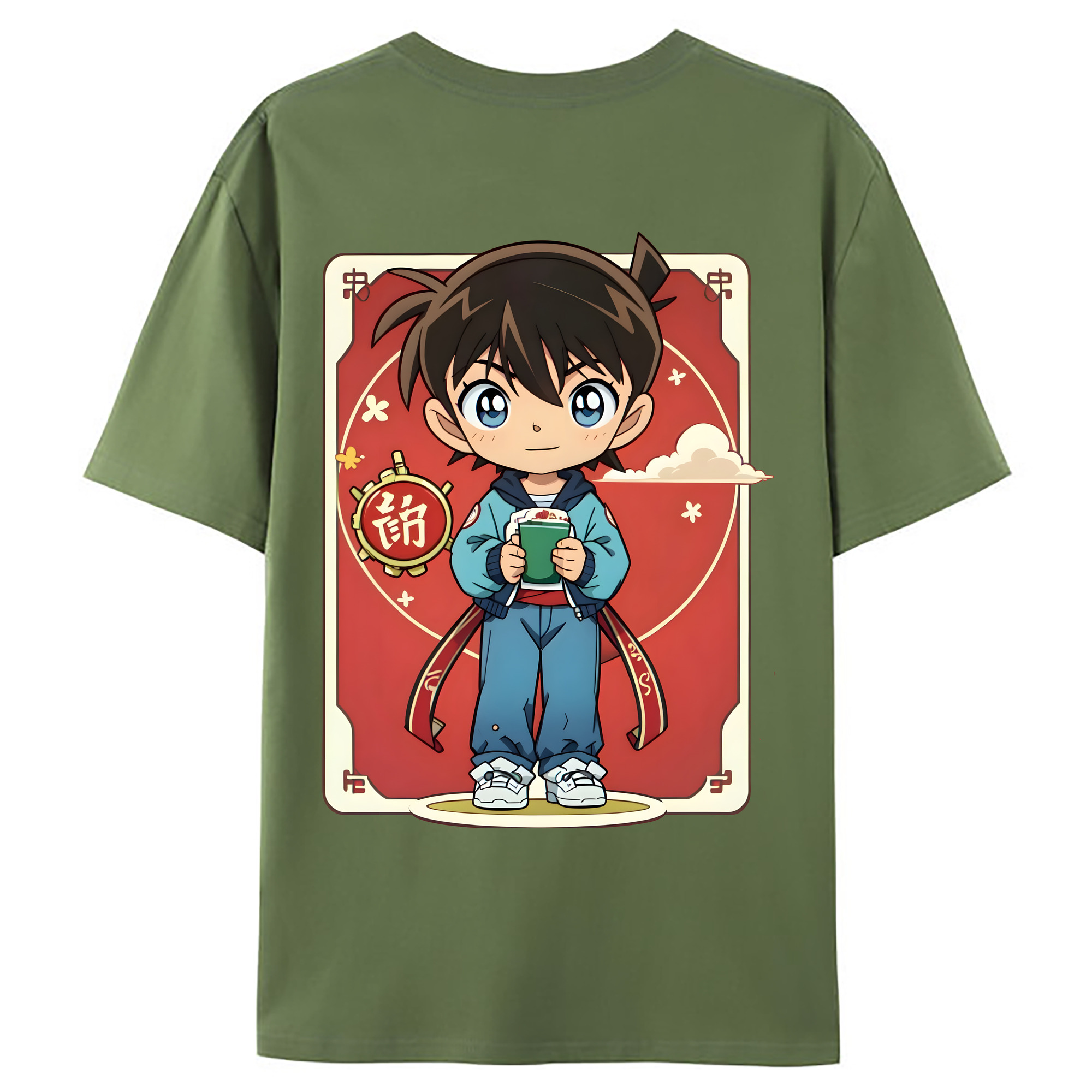 （画像用） 名探偵コナン 江戸川 コナン Detective Conan Conan Edogawa 綿100％ メンズ半袖Tシャツ（バックプリント） 通気性